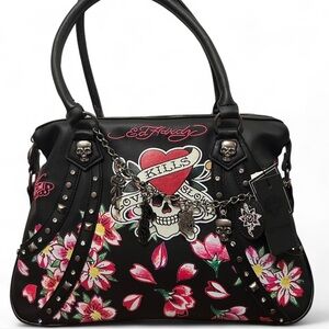 Ed Hardy Black and Pink Embroidered Limited edition Bag